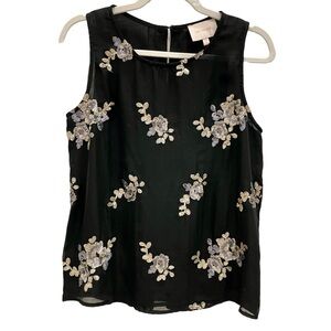 Anthropologie Skies Are Blue Floral Sequined Black Sleeveless Blouse